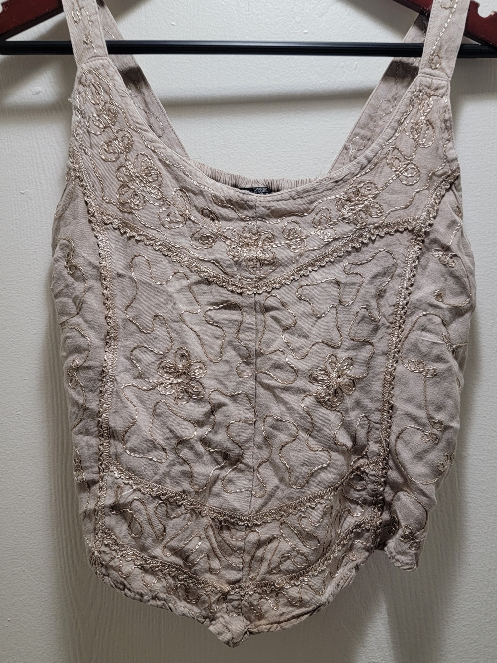 Beige Embroidered Women's Tank Top